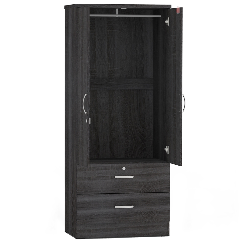 Home Square 2-Piece Set with Twin Captains Bed & 2-Door Wardrobe Armoire in Gray