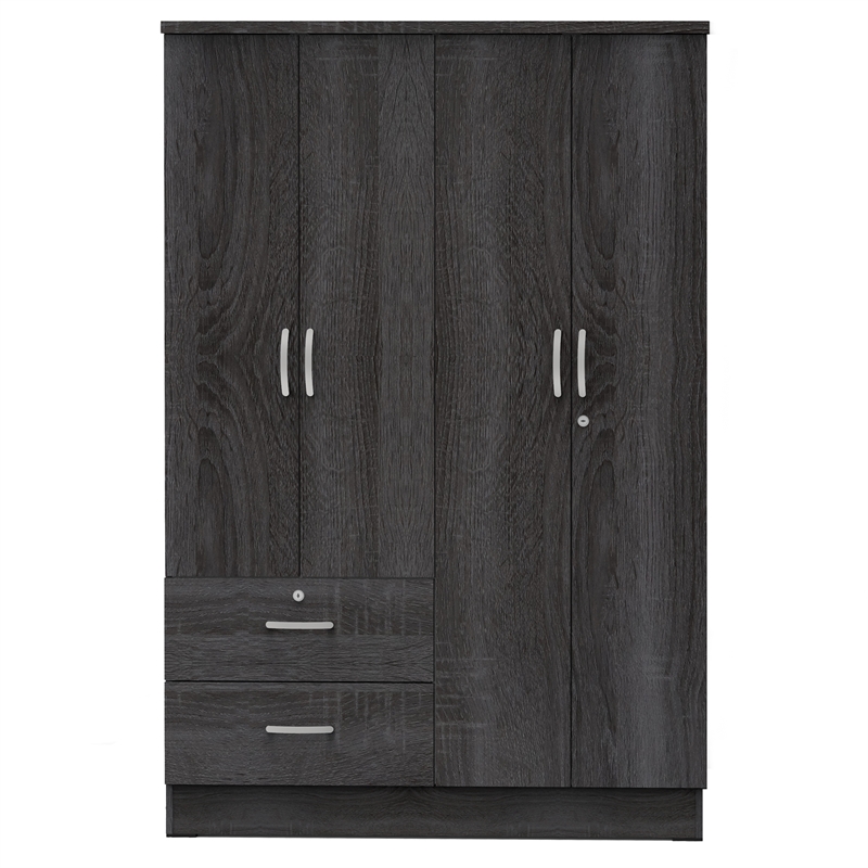 Home Square 2-Piece Set with Twin Captains Bed 4-Doors 2-Drawers Armoire in Gray