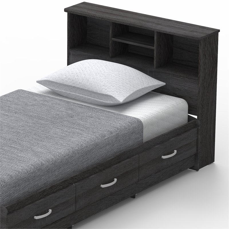 Home Square 2-Piece Set with Twin Captains Bed 4-Doors 2-Drawers Armoire in Gray