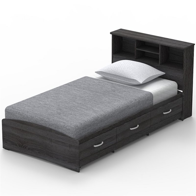 Home Square 2-Piece Set with Twin Captains Bed 4-Doors 2-Drawers Armoire in Gray