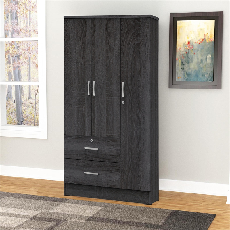 Home Square 2-Piece Set with Twin Captains Bed and Wardrobe Armoire Closet