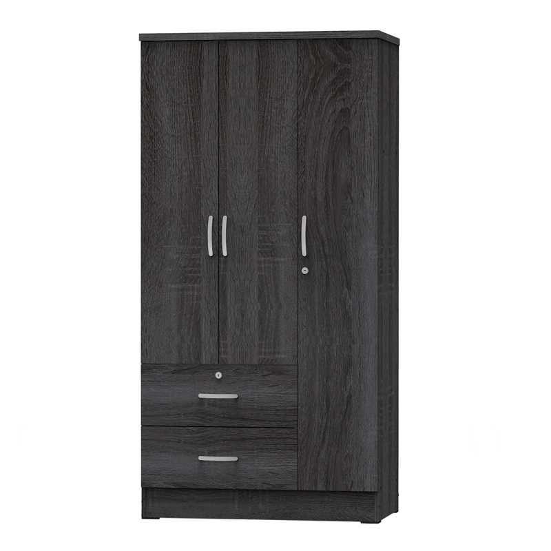 Home Square 2-Piece Set with Twin Captains Bed and Wardrobe Armoire Closet