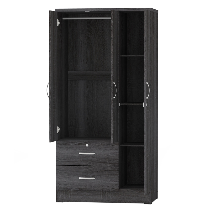 Home Square 2-Piece Set with Twin Captains Bed and Wardrobe Armoire Closet