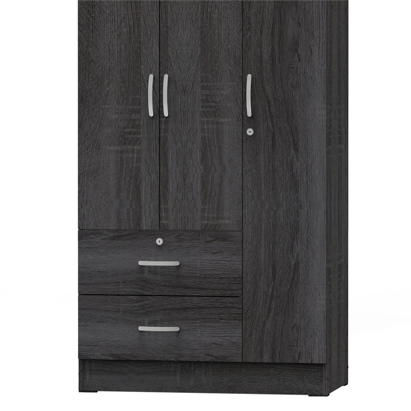 Home Square 2-Piece Set with Twin Captains Bed and Wardrobe Armoire Closet