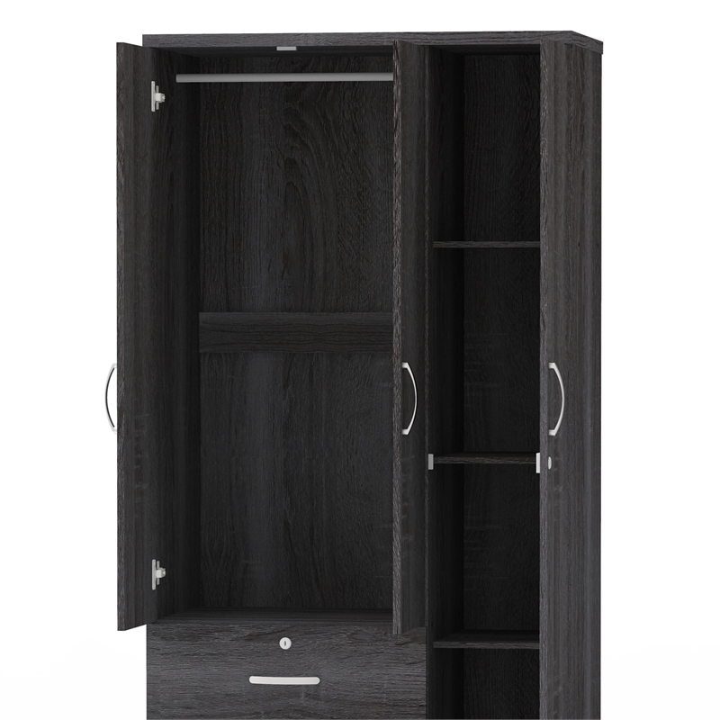 Home Square 2-Piece Set with Twin Captains Bed and Wardrobe Armoire Closet