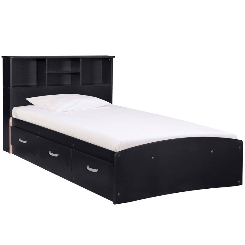 Home Square 2-Piece Set with Twin Captains Bed and 2-Door Wardrobe Armoire