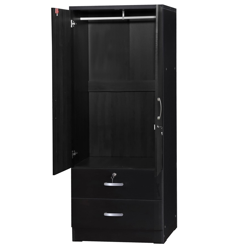 Home Square 2-Piece Set with Twin Captains Bed and 2-Door Wardrobe Armoire