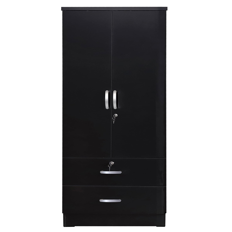 Home Square 2-Piece Set with Twin Captains Bed and 2-Door Wardrobe Armoire