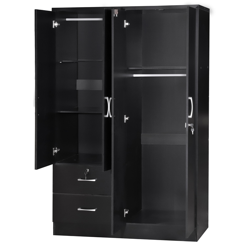 Home Square 2-Piece Set with Twin Captains Bed and 4-Doors 2-Drawers Armoire