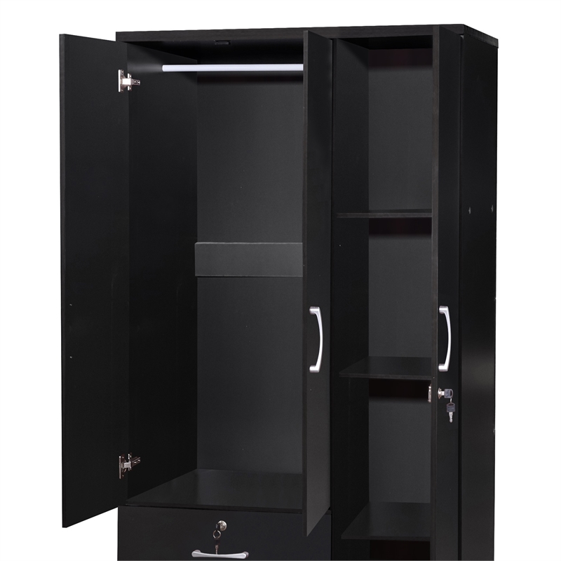 Home Square 2-Piece Set with Twin Captains Bed & Wardrobe Armoire Closet