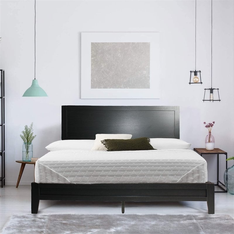 Home Square 2-Piece Set with Queen Platform Bed & 2-Drawer Nightstand in Black