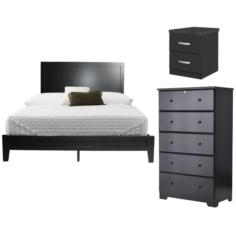 Home Square 3-Piece Set with Queen Bed 5-Drawer Dresser Nightstand in Black