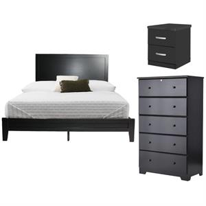 Home Square 3-Piece Set with Queen Bed 5-Drawer Dresser Nightstand in Black