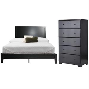 Home Square 2-Piece Set with Queen Platform Bed and 5-Drawer Dresser in Black
