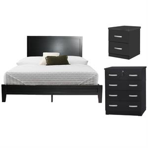 Home Square 3-Piece Set with Queen Bed Dresser with Lock Nightstand in Black