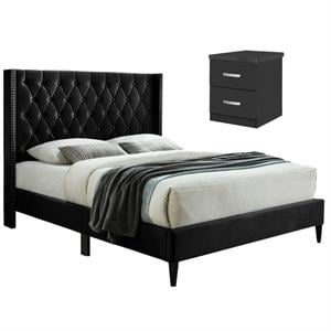 Home Square 2-Piece Set with Tufted Queen Platform Bed and 2-Drawer Nightstand