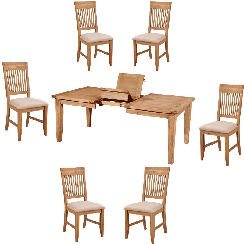Home Square 7 Piece Dining Set with Extendable Dining Table and 6 Chairs in Oak