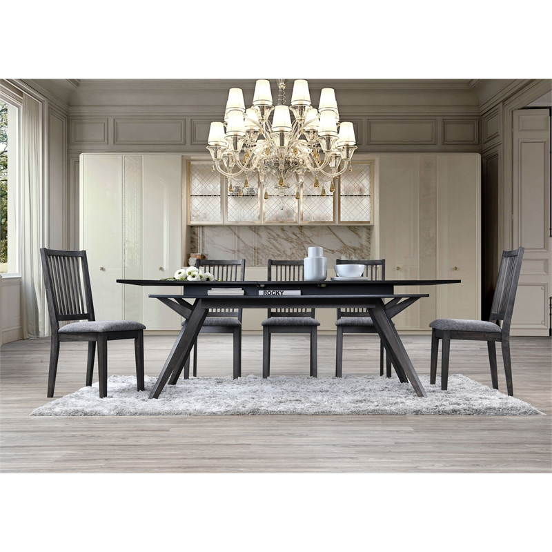 Home Square 7 Piece Dining Set with Dining Table and 6 Chairs in Dark Oak
