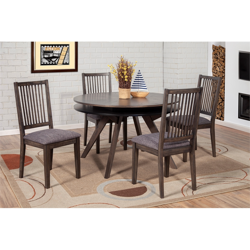 Home Square 5 Piece Dining Set with Round Table and 4 Chairs in Dark Oak