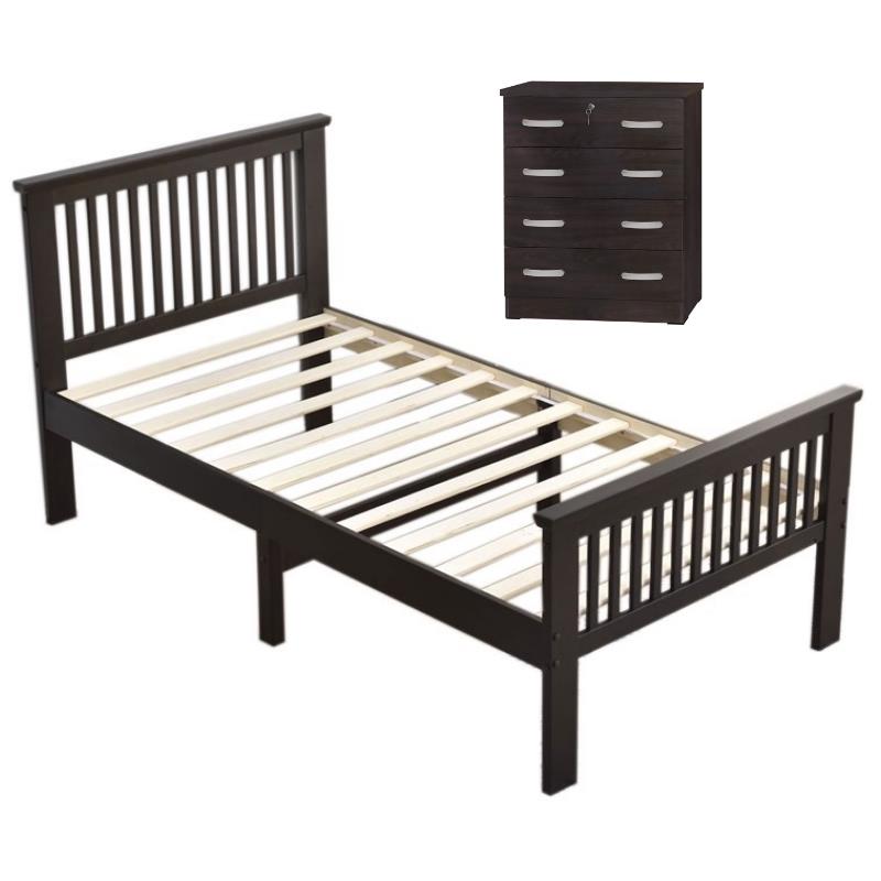 Home Square 2-Piece Set with Dresser with Lock & Platform Twin Bed in Tobacco