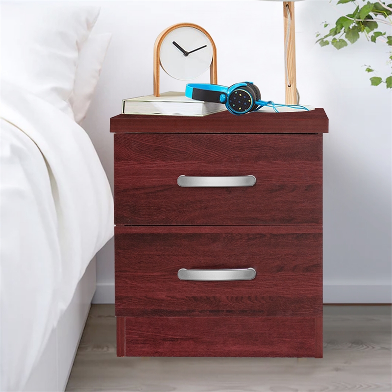 Home Square 2-Piece Set with 3-Drawer Bedroom Dresser Nightstand in Mahogany