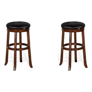 Home Square 30&quot Mahogany Wood Backless Swivel Stool in Medium Brown - Set of 2
