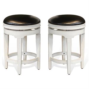 Home Square Carriage House 24&quot Wood Swivel Stool in White/Dark Brown - Set of 2