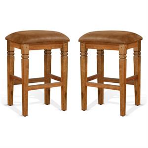 Home Square 30&quot Wood Backless Stool with Cushion Seat in Rustic Oak - Set of 2