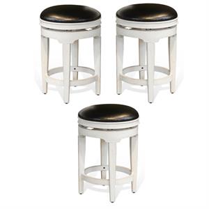 Home Square Carriage House 24&quot Wood Swivel Stool in White/Dark Brown - Set of 3