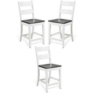 Home Square 24&quot Wood Ladderback Barstool in White/Dark Brown - Set of 3
