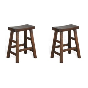 Home Square 24&quot Saddle Seat Mahogany Wood Stool in Dark Chocolate - Set of 2