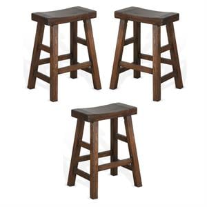 Home Square 24&quot Saddle Seat Mahogany Wood Stool in Dark Chocolate - Set of 3