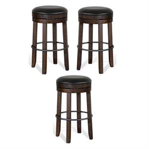 Home Square 30&quot Wood Backless Swivel Barstool in Tobacco Leaf - Set of 3
