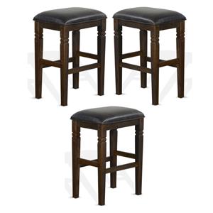 Home Square Homestead 30&quot Transitional Wood Stool in Tobacco Leaf - Set of 3