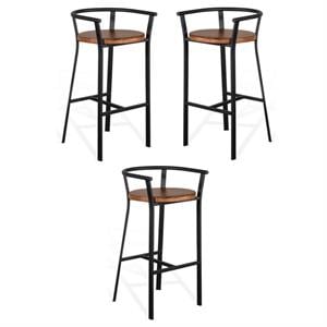 Home Square 30&quot Mid-Century Sturdy Metal Barstool in Rustic Oak - Set of 3