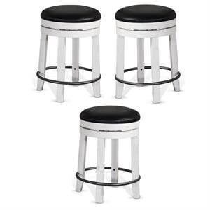 Home Square 24&quot Wood Backless Swivel Stool in White/Dark Brown - Set of 3