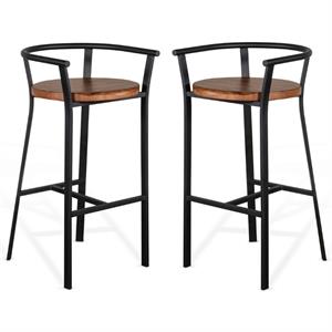 Home Square 30&quot Mid-Century Sturdy Metal Barstool in Rustic Oak - Set of 2