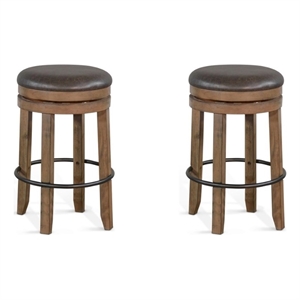 Home Square 30&quot Wood Backless Swivel Barstool in Taupe Brown - Set of 2