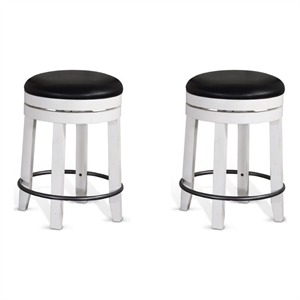 Home Square 24&quot Wood Backless Swivel Stool in White/Dark Brown - Set of 2