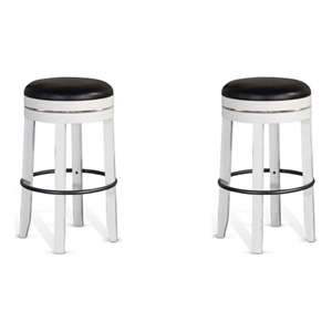 Home Square Carriage House 30&quot Wood Backless Swivel Barstool in White - Set of 2