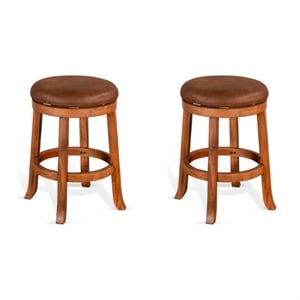 Home Square 24&quot Mahogany Wood Backless Swivel Stool in Rustic Oak - Set of 2