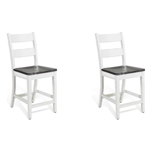 Home Square 24&quot Wood Ladderback Barstool in White/Dark Brown - Set of 2