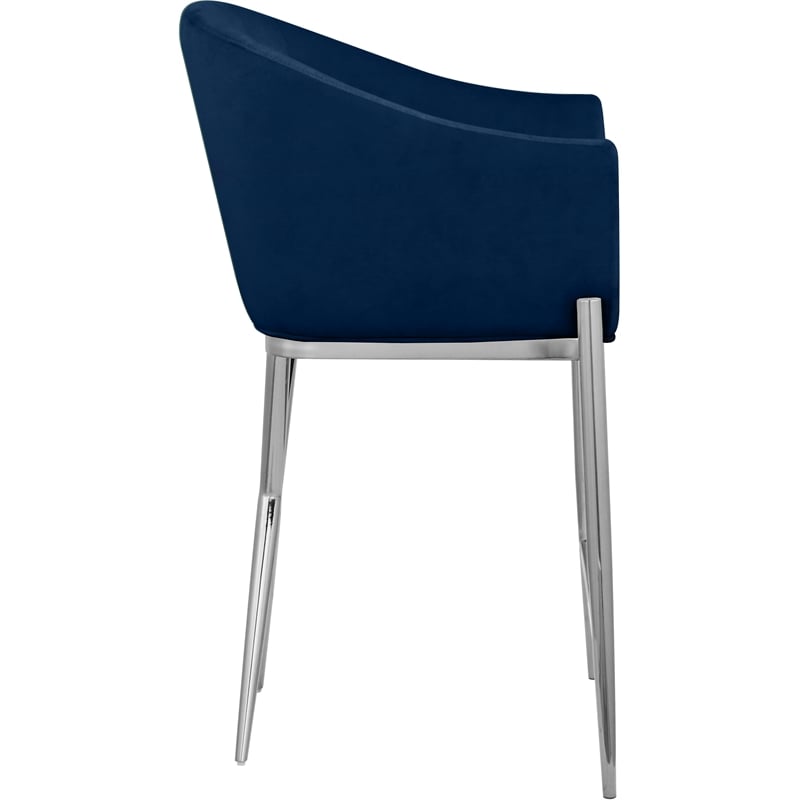Home Square Navy Velvet Counter Stool with Chrome Metal Legs - Set of 2