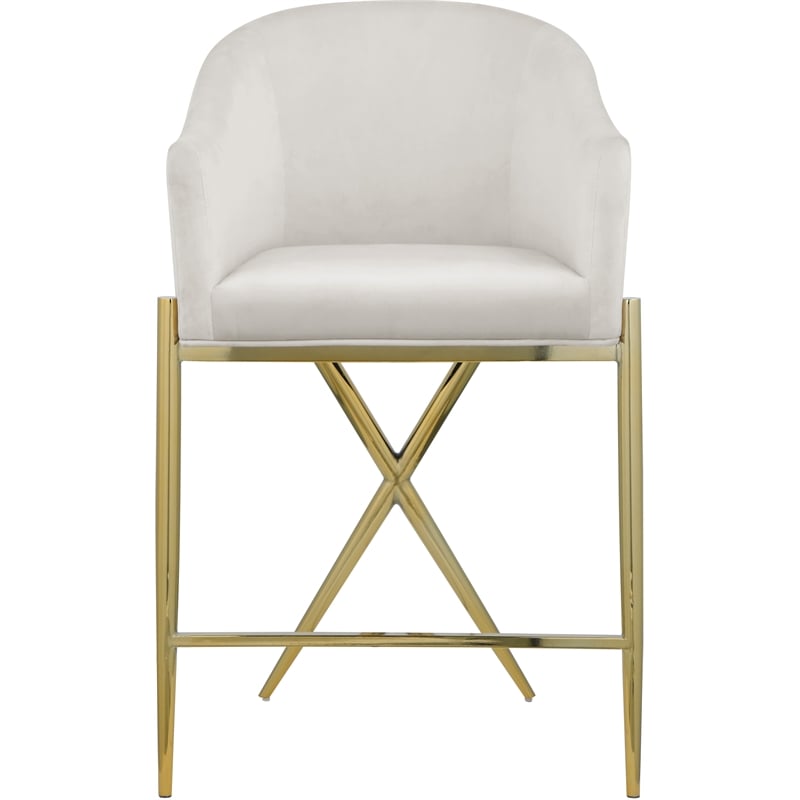 Home Square Cream Velvet Counter Stool with Gold Metal Legs - Set of 2