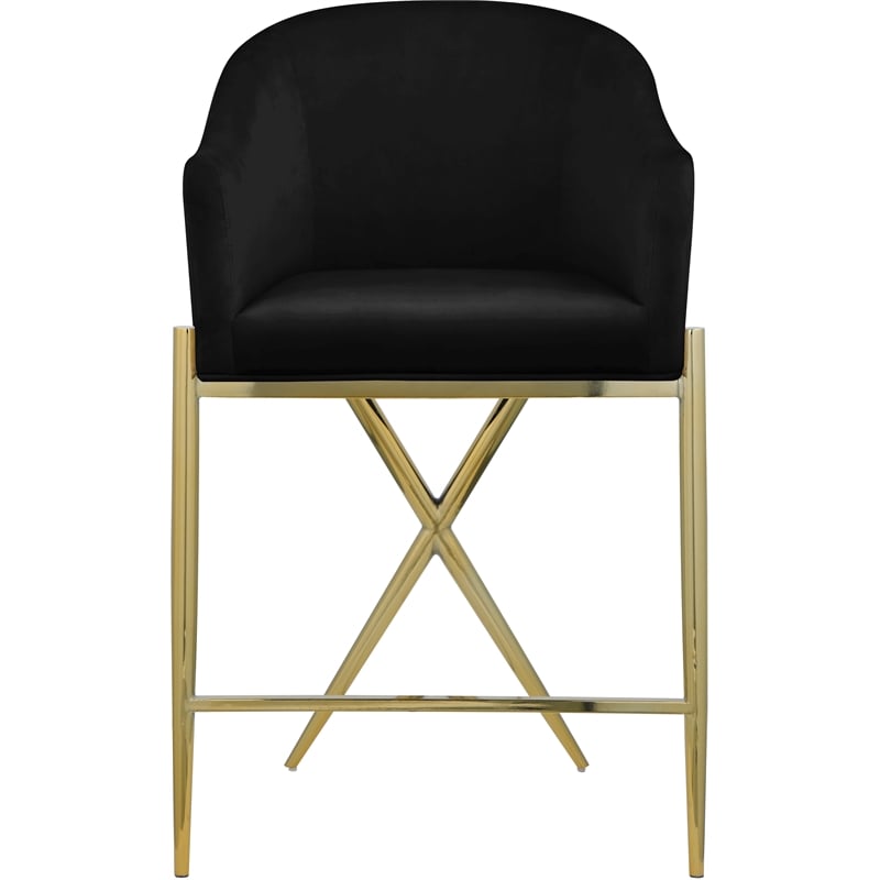 Home Square Black Velvet Counter Stool with Gold Metal Legs - Set of 2