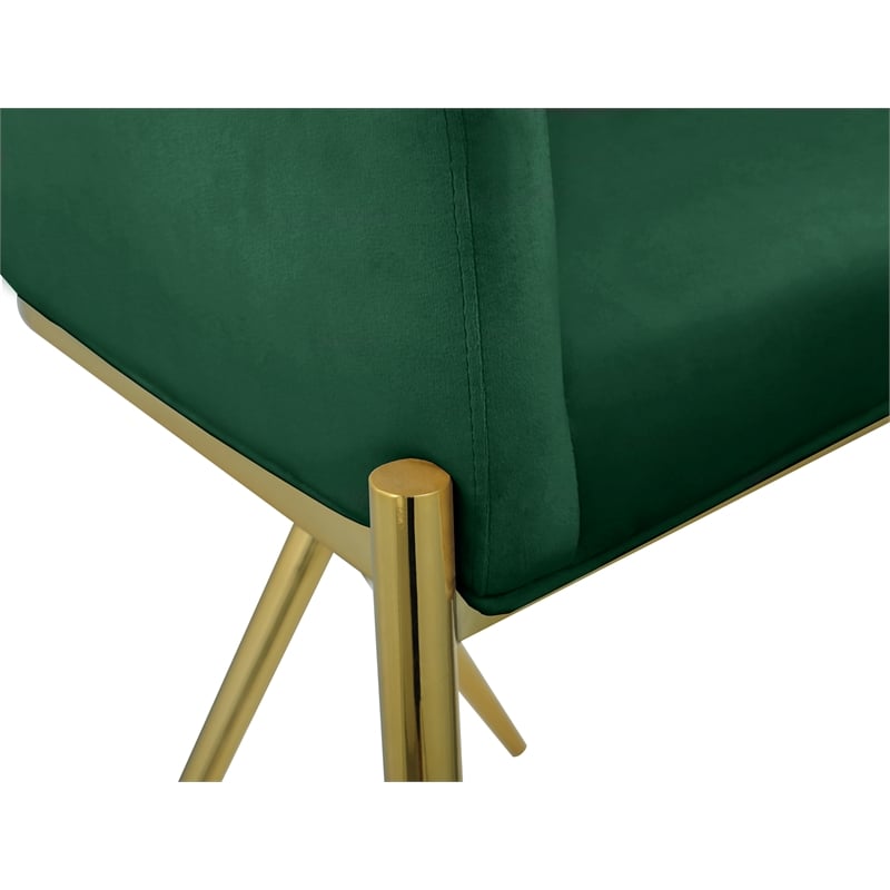 Home Square Green Velvet Counter Stool with Gold Metal Legs - Set of 2