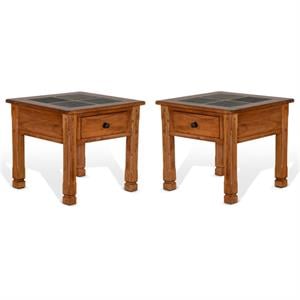 Home Square Sedona 26&quot Transitional Wood End Table in Rustic Oak - Set of 2