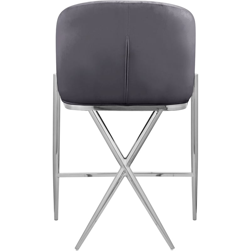 Home Square Gray Velvet Counter Stool with Chrome Metal Legs - Set of 2
