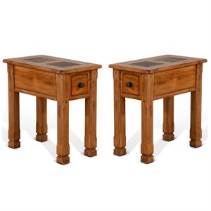 Home Square 15&quot Transitional Wood Chair Side Table in Rustic Oak - Set of 2