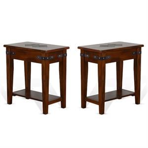Home Square 27&quot Mahogany Wood Chair Side Table in Dark Chocolate - Set of 2